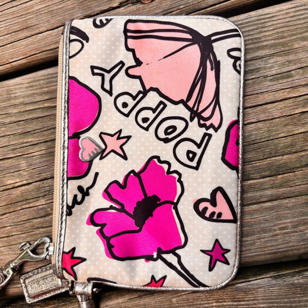 Coach Poppy Pink and Cream Floral Wristlet